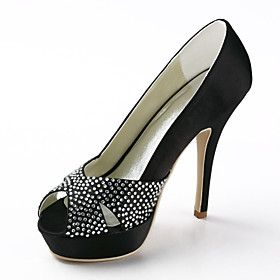 Satin Stiletto Heel Peep Toe Sandals With Sequin Wedding Shoes (More Colors)