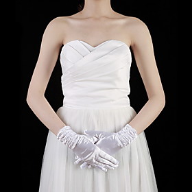 Satin Wrist Length Fingertips Bridal Gloves With Ruffles (More Colors)