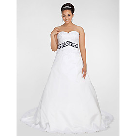 Ball Gown Sweetheart Chapel Train Satin Plus Size Wedding Dress