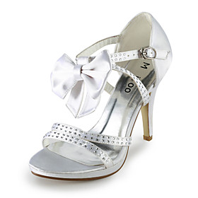 Satin Stiletto Heel Pumps / Sandals Wedding / Special Occasion Shoes With Rhinestone