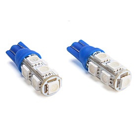 T10 5050 SMD 9-LED Blue Light Bulb for Car (DC 12V, 2-Pack)