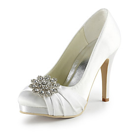Satin Stiletto Heel Pumps With Crystal / Ruffles Wedding Party Women's Shoes