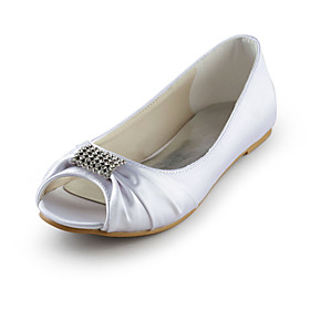 Satin Flat Heel Peep Toe With Rhinestone Wedding / Party Shoes (More Colors)