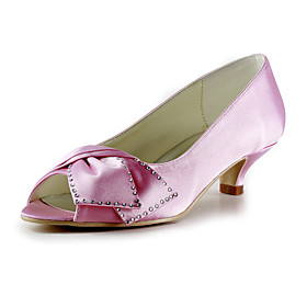 Satin Low Heel Peep Toe With Bowknot / Rhinestone Wedding Party Women's Shoes