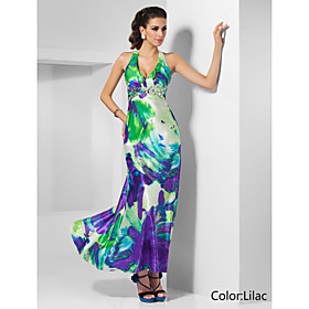 Sheath/Column Halter Ankle-length Pattern/Print Satin Evening Dress