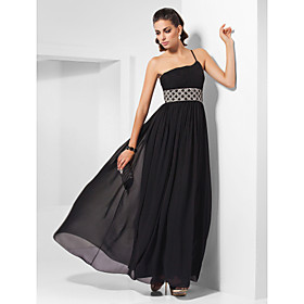 Sheath/Column One Shoulder Ankle-length Beaded Chiffon Evening Dress