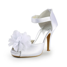 Satin Stiletto Heel Peep Toe Pumps With Flower Wedding / Party Shoes (More Colors)