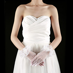 Tulle Fingertips Wrist Length Bridal Gloves With Appliques (More Colors)
