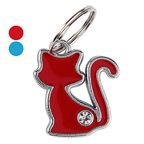 Slim Cat with Diamond Dog ID Tag Key Chain (Assorted Colors)