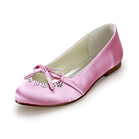 Satin Flat Heel Closed Toe With Bowknot Wedding Party Women's Shoes