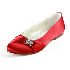 Satin Flat Heel Closed Toe With Crystal / Ruffles Wedding Party Women's Shoes