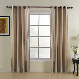 Jacquard Khaki Stripe Sheer Curtains (Two Panels)
