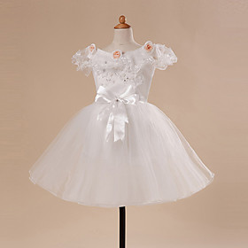 A-line Bateau Lace Satin Flower Girl Dress