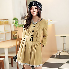 Lace Hem  Puff Sleeves Coat (Send Belt)