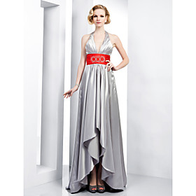 Sheath/ Column Halter Asymmetrical Stretch Satin Evening Dress