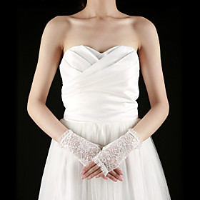 Lace Half Finger Wrist Length Bridal Gloves With Embroidery (More Colors)