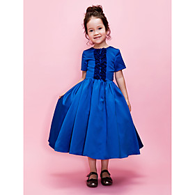 Ball Gown Jewel Tea-length Satin Flower Girl Dress