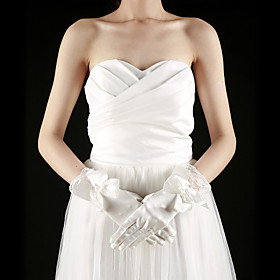 Satin / Lace Fingertips Wrist Length Bridal Gloves With Bow (More Colors)