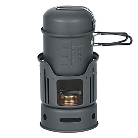 7PCS 1-2 People Camping Cookset(0.9L Pot,450L Bowl,Windshiel,Bracket,Alcohol Stove)