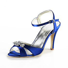 Satin Stiletto Heel Sandals With Rhinestone Wedding Party Women's Shoes