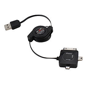 Retractable USB Sync Data Charging Cable (Black)