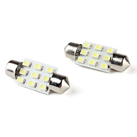 36mm 3528 SMD 9-LED White Light Festoon Bulbs for Car (DC 12V, 2-Pack)