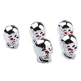 CHROME Skull Style Car Tire Valve Caps - Silver (5-Pack)