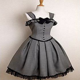 Sleeveless Knee-length Gray Cotton Gothic Lolita Dress