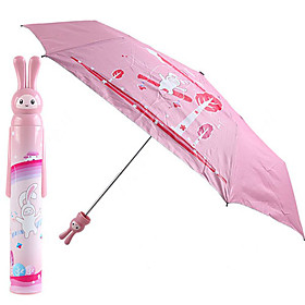 Cute Rabbit Pattern Music Style Mini Folding Umbrella (Pink)