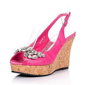 Elegant Leather Wedge Heel Sandals /Platform With Rhinestone Party/Evening Shoes