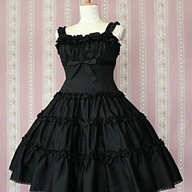 Sleeveless Knee-length Black Cotton Gothic Lolita Dress with Bow