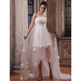 A-line Strapless  Asymmetrical Tulle Satin Wedding Dress