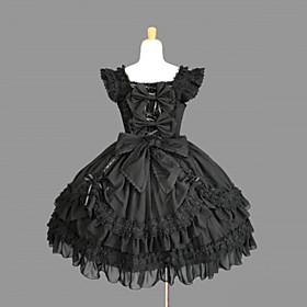 Sleeveless Knee-length Black Cotton Gothic Lolita Dress