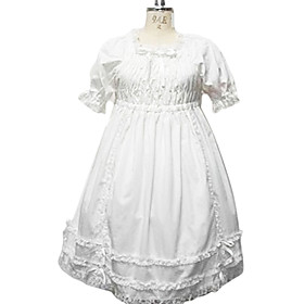 Puff Sleeve Knee-length Pure White Cotton Country Lolita Dress
