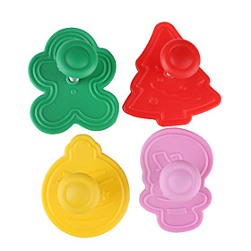 Fondant Cake DIY Decorating 3D Plunger Cutter Tools Christmas Tree Snowman Theme (Random Color, 4-Pa
