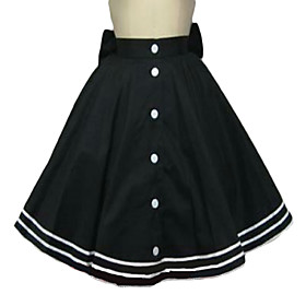 Knee-length Black Cotton Sailor Lolita Skirt