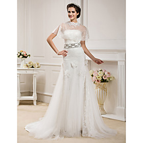 Trumpet/ Mermaid Strapless  Court Train Lace And Tulle Wedding Dress With A Wrap