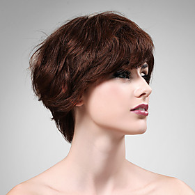 Capless 100% Human Hair Wig Short High Quality Natural Look Brown Curly Hair Wig