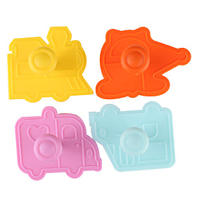 Fondant Cake DIY Decorating 3D Plunger Cutter Tools Car Plane Train Theme (Random Color, 4-Pack)