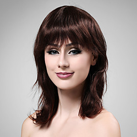 Capless Medium Long 100% Human Hair Deep Wine Hair Wig