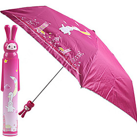 Cute Rabbit Pattern Moon Style Mini Folding Umbrella (Pink)