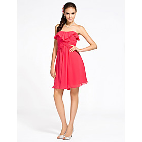 Sheath/Column Strapless Knee-length Chiffon Bridesmaid Dress