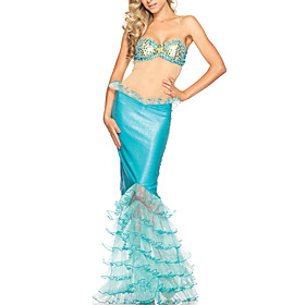 Sea Diva Adult Womens Sexy Mythical Sky blue Mermaid Halloween Costume(3Pieces)