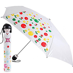 Kimono Doll Style Fruit Painting Folding Umbrella (White)