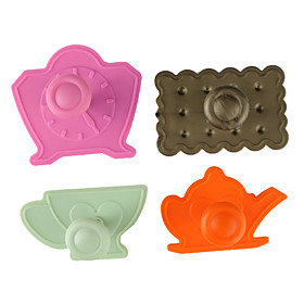 Fondant Cake DIY Decorating 3D Plunger Cutter Tools High Tea Set Theme (Random Color, 4-Pack)