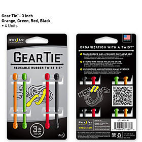 Nite Ize Gear Tie Reusable Rubber Twist Tie 3 Inchx4pcs (Color Assorted)