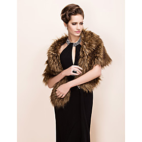 Elegant Long-Haired Faux Fox Fur Party / Evening Shawl / Wrap