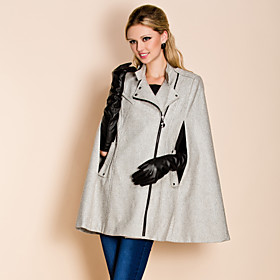 TS Asymmetrical Zipper Tweed Cloak Trench Coat