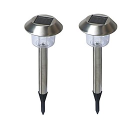 Solar Powered LED White Light Rechargeable Stainless Steel Garden Path Lamp (2-Pack)