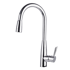 Contemporary Solid Brass Chrome Finish Pull Out Kitchen Faucet